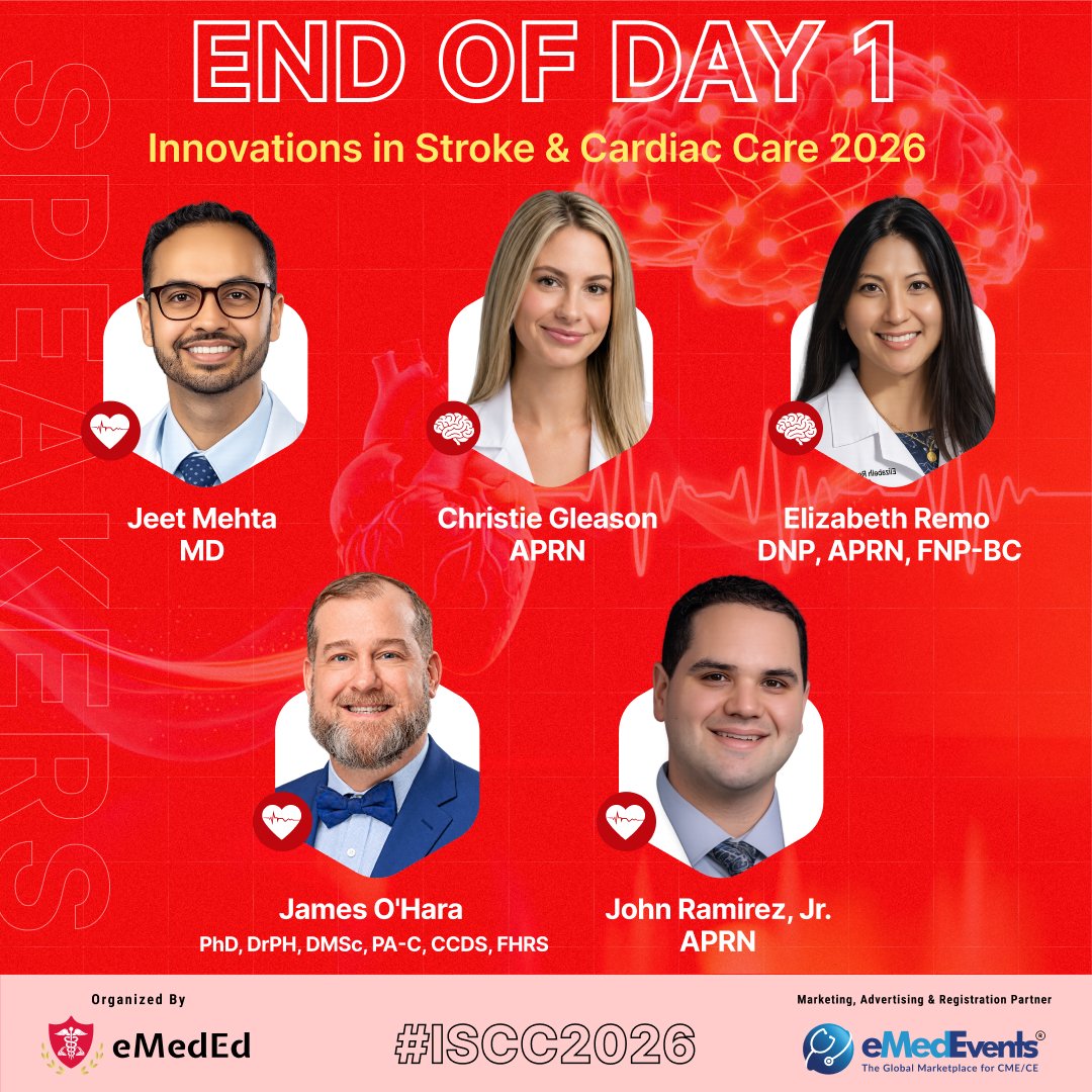 eMedEvents's tweet photo. From advances in LAAO to the frameworks driving coordinated neuro-cardiac referral pathways, today's sessions delivered substantive, practice-relevant insight for stroke and cardiac care teams. 

Thank you to all of our speakers and panelists who joined us for day 1 of #ISCC2026. 

#StrokeCare #CardiacCare #eMedEd #eMedEvents