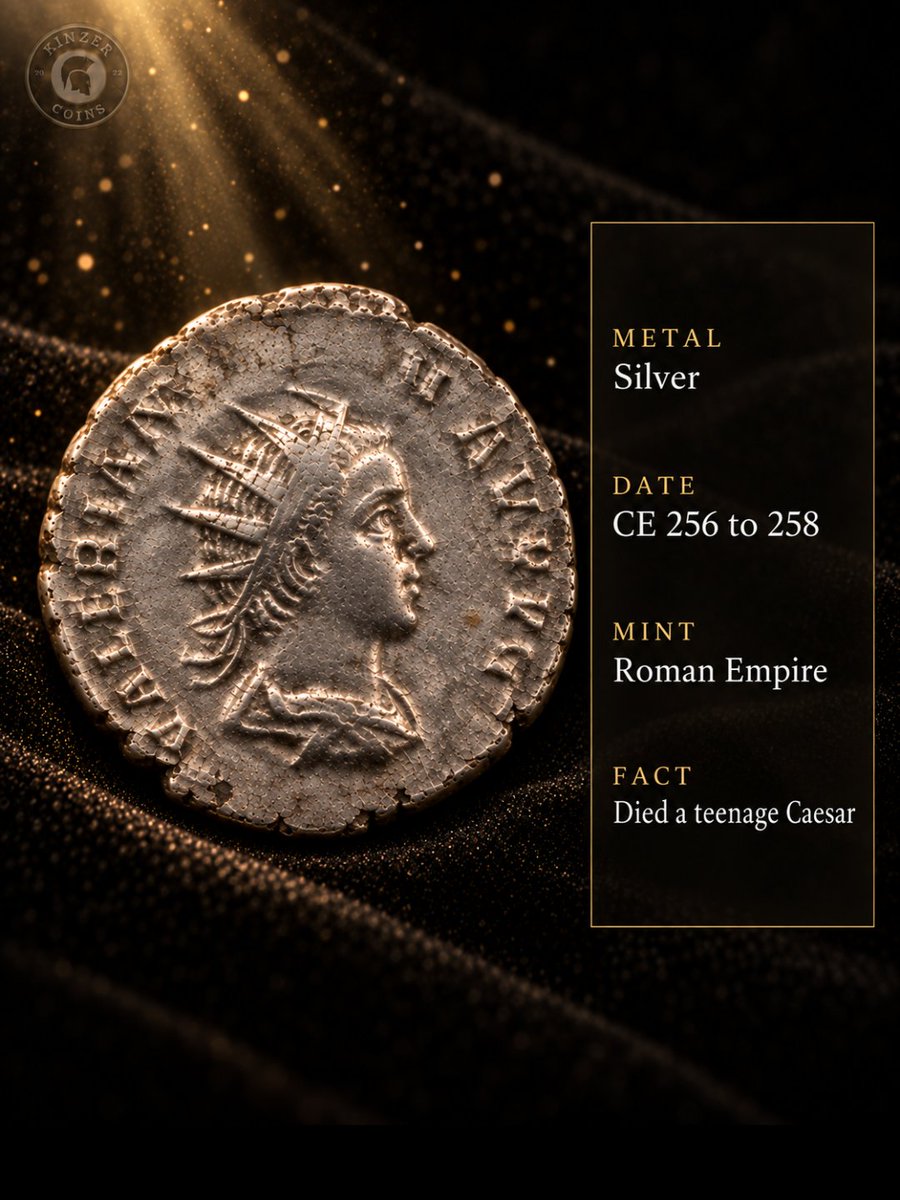 KinzerCoins's tweet photo. He never got to rule. Silver coin of Valerian II, son of Gallienus and Salonina, named Caesar CE 256, dead by 258 before he could become emperor. Which heir might have changed history? https://t.co/14zCP4vCn1 code NEWSUBSCRIBER 10% off. #AncientCoins #RomanEmpire https://t.co/3mcP0ZTh2x