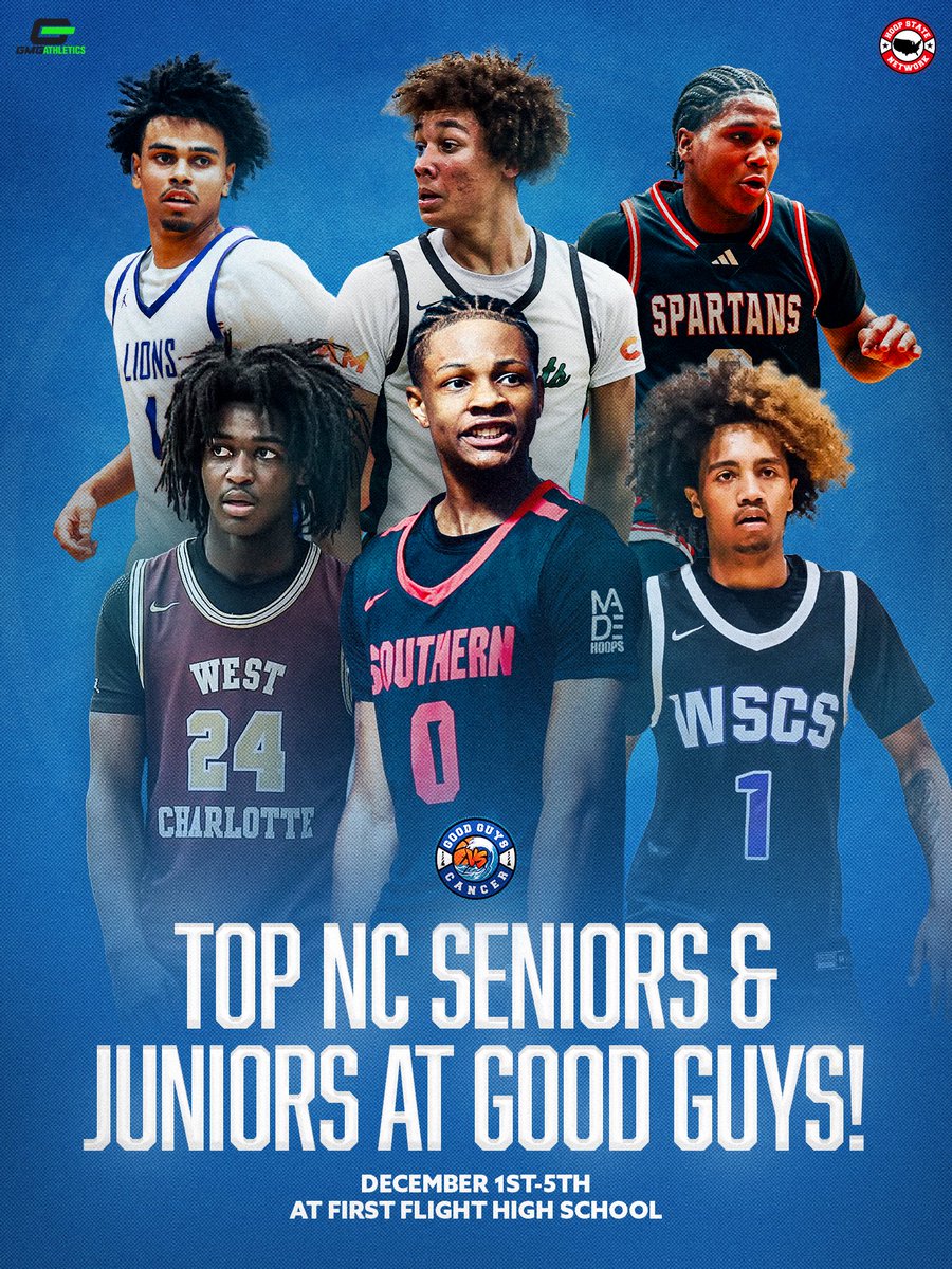 GoodGuysvCancer's tweet photo. NC’s TOP UPPERCLASSMEN ARE HEADED TO THE BEACH‼️🌊 

Ambassador, TBS, Greenfield, Southern, West Charlotte, and Winston-Salem Christian are all set for the 2026 #GoodGuysvsCancer 😎🏀 

Tune in TOMORROW for the release of a NATIONALLY RANKED national teams in this years showcase! https://t.co/AC74ihH1Zh