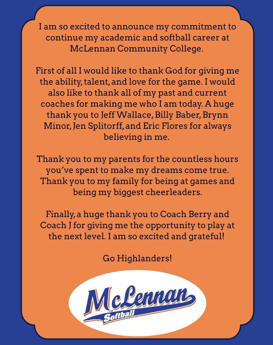 KallieGriffin08's tweet photo. Committed! Go Highlanders! 🧡💙

@McLennan_SB @CoachBerry33 @bcpepperswall @JWall1820 @ericsjayhawks @BillyBaber3 @jensplit https://t.co/q8GJtaOsNE
