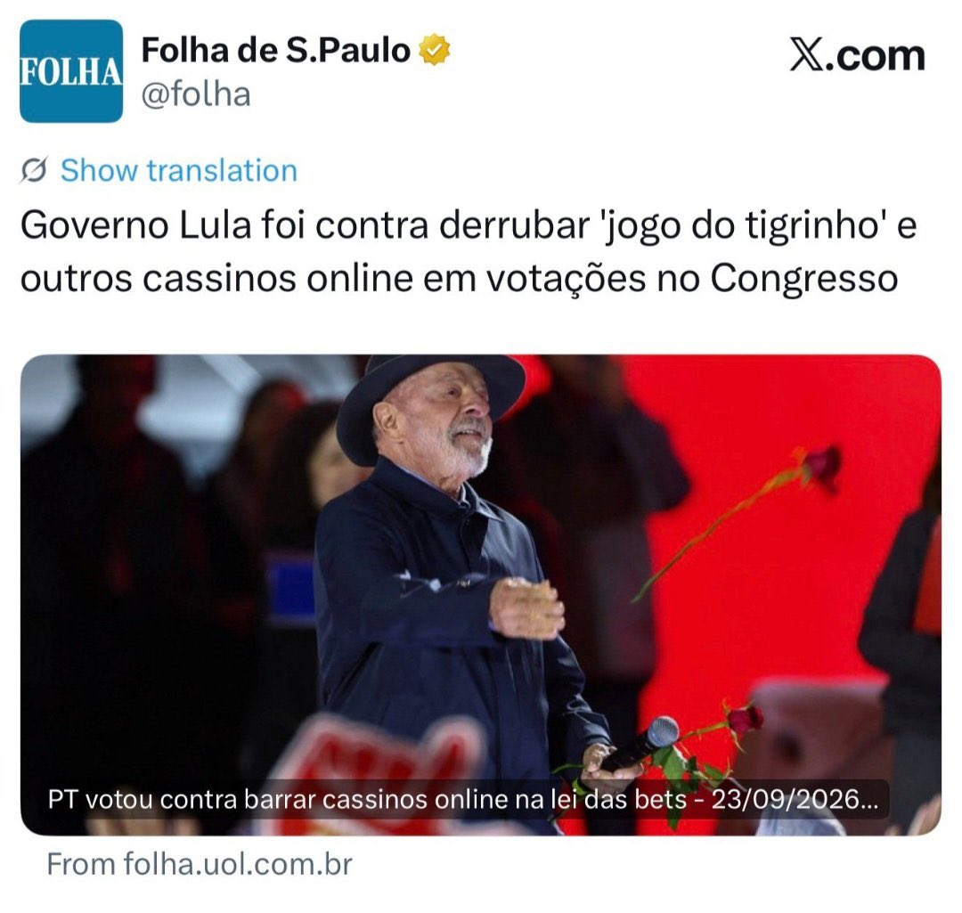 Edmundoback's tweet photo. @Beatriz87499654 @UrubuTT_ Era aposta em futebol? Ou era o tigrinho que Lula se recusou proibir quando tentaram mudar o texto da lei? https://t.co/dNbZUEHHSc