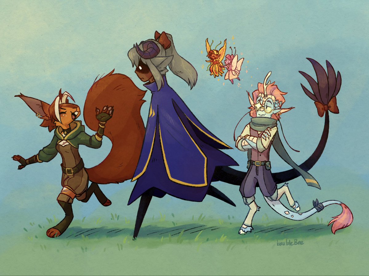 BeeBauble's tweet photo. A rare full colored piece for #fabledSMP... my Gone Fishin' trio.... 🧡💙🩵 https://t.co/cSYePV6qYp
