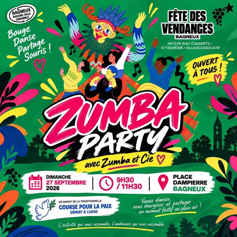 GEsmaeelipour's tweet photo. Dimanche 27 septembre
Course pour la Paix
=>L’échauffement Zumba dès 9h30 =>le départ de la course pour la paix à 11h30
Venez nombreux, 
=>Rdv :  @VilledeBagneux 
->   place Dampierre
=>Gratuit et ouvert à tous !
COMB 
 Bagneux
@FeteDesVendange
#ZumbaEtCie 
#FeteDesVendanges https://t.co/A2SZiEvsNQ