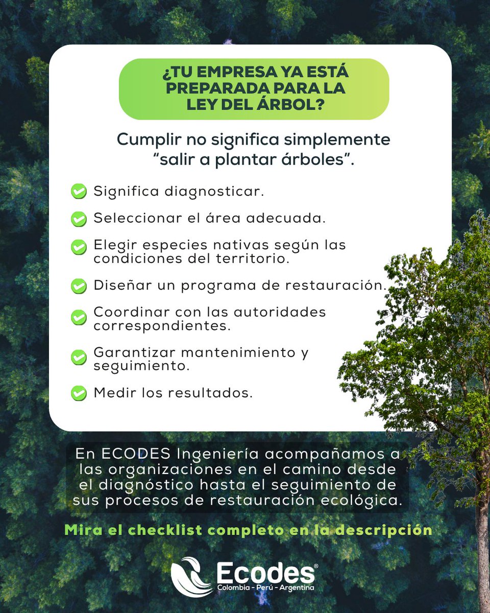 ecodesing's tweet photo. La Ley 2173 de 2021 establece que medianas y grandes empresas registradas en Colombia deben hacer un programa de plantación.

Y con la Resolución 1491, ya existen criterios para la identificación y delimitación de las áreas de vida. 

Porque cumplir no significa sembrar árboles. https://t.co/yBSZiE6DOS