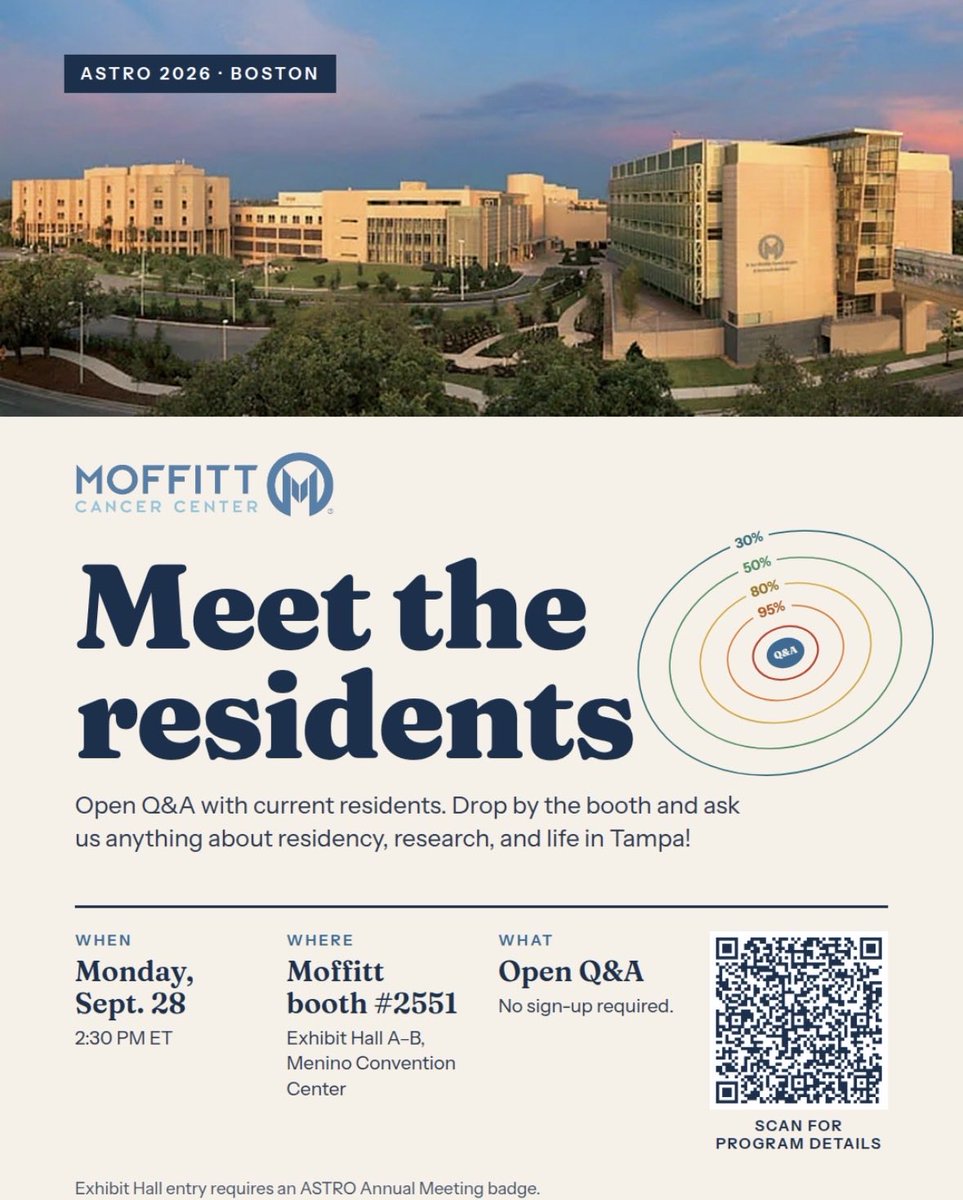 SimranPolce's tweet photo. Prospective applicants come check out the Moffitt Cancer Center/USF RadOnc Residency Program.
#ASTRO26 #Eras 
@MoffittRadOnc @MoffittNews https://t.co/drGlnFvXjx