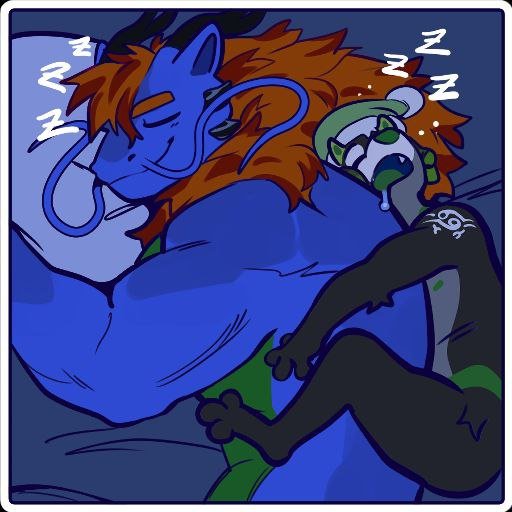 KaitheWolf3's tweet photo. Kal will spend all day acting like he’s impossible to tame, impossible to pin down, and definitely not the cuddly one…

Then bedtime hits and suddenly he’s sprawled across Ellio’s chest like that spot was reserved for him, or wrapped around Ren like being the little spooning menace of the night is just part of the routine. 💚

No warning, no explanation, just:
“you’re warm, deal with it.”

And judging by how naturally both of them let it happen…

yeah, this is absolutely not the first time. 😴

@KingEllio and Ren/Burne!
@NozomyArts