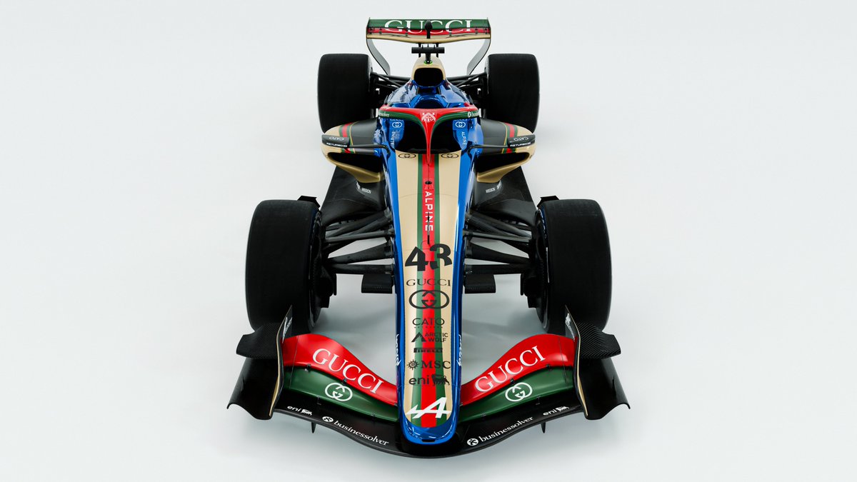 dr_designmotor's tweet photo. Alpine Gucci F1 Livery Concept 
After the @AlpineF1Team announcement about the integration with @gucci for next year's main sponsor. 
For that reason, I’ve made my first approach to next year's livery with reference to this year's livery
#f1 #alpine #gucci #livery https://t.co/IOH7f8edi0
