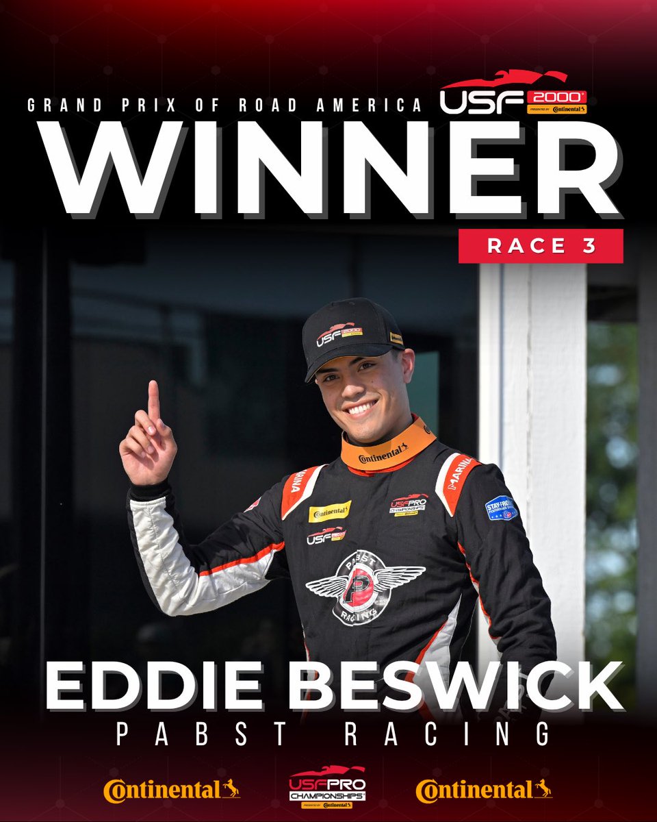 USF2000's tweet photo. The final USF2000 race winner of the season is Eddie Beswick with Pabst Racing! Huge congratulations to Eddie and the whole team! 🏁👏

#USFPro #INDYCAR #Motorsports  #Continentaltire https://t.co/2H57b0rS4C