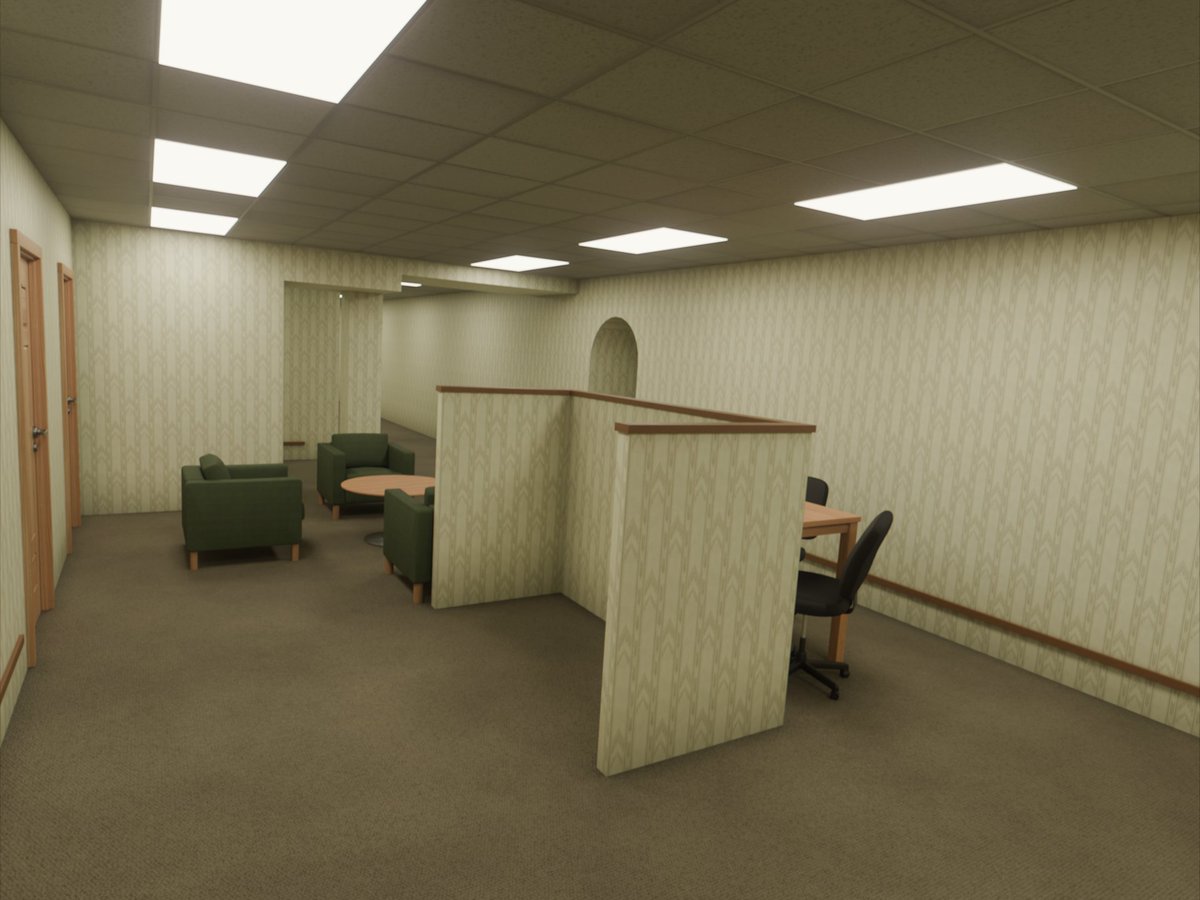 NagayumeS's tweet photo. Another one of a room/hallway i stumbled into wandering around campus #blender #backrooms https://t.co/rI1IoPHcve