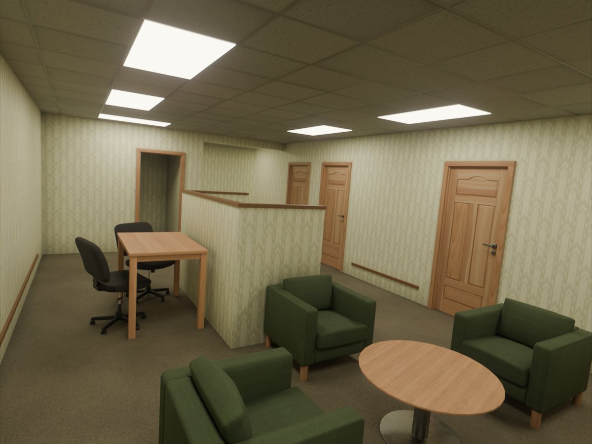 NagayumeS's tweet photo. Another one of a room/hallway i stumbled into wandering around campus #blender #backrooms https://t.co/rI1IoPHcve