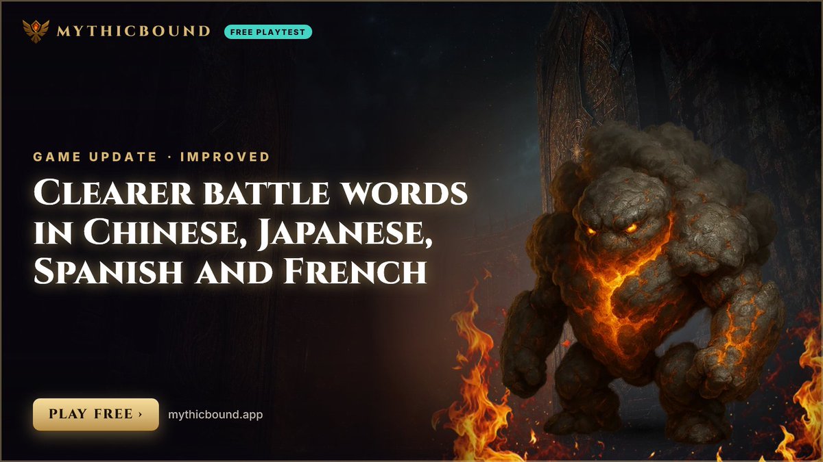 MythicboundSol's tweet photo. The new battle log lines and battle messages were checked in each language and corrected where they read wrong or used a different word for the same thing.

Also in this update:
• Ranked messages and battle menus now read in your language
+3 more in our Discord

#MythicBound https://t.co/Nmtyral94j