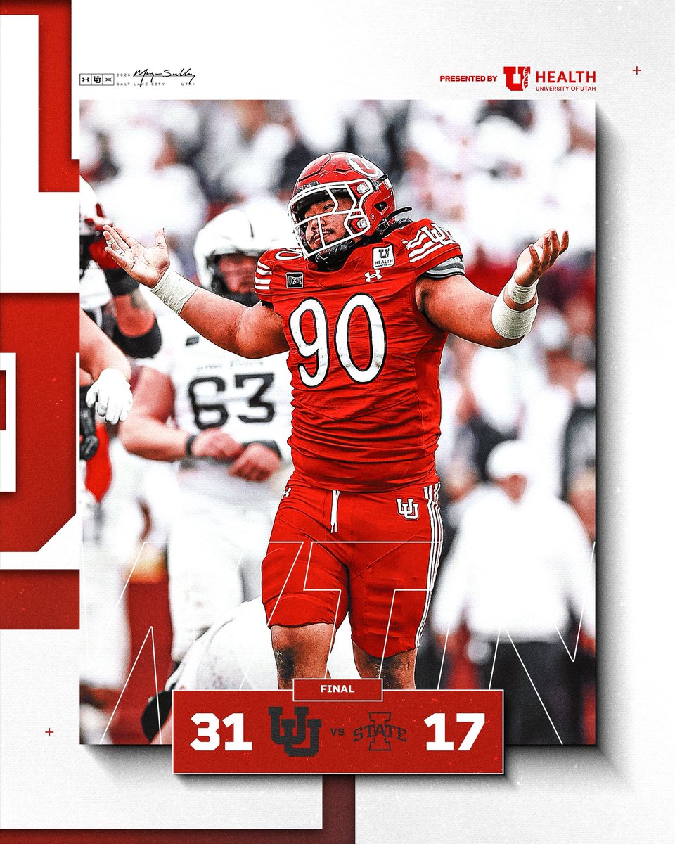 Utah_Football's tweet photo. UTAH WINS‼️

Utah: 31
Iowa State: 17

#GoUtes | #RSNB https://t.co/DPViwc09Ee