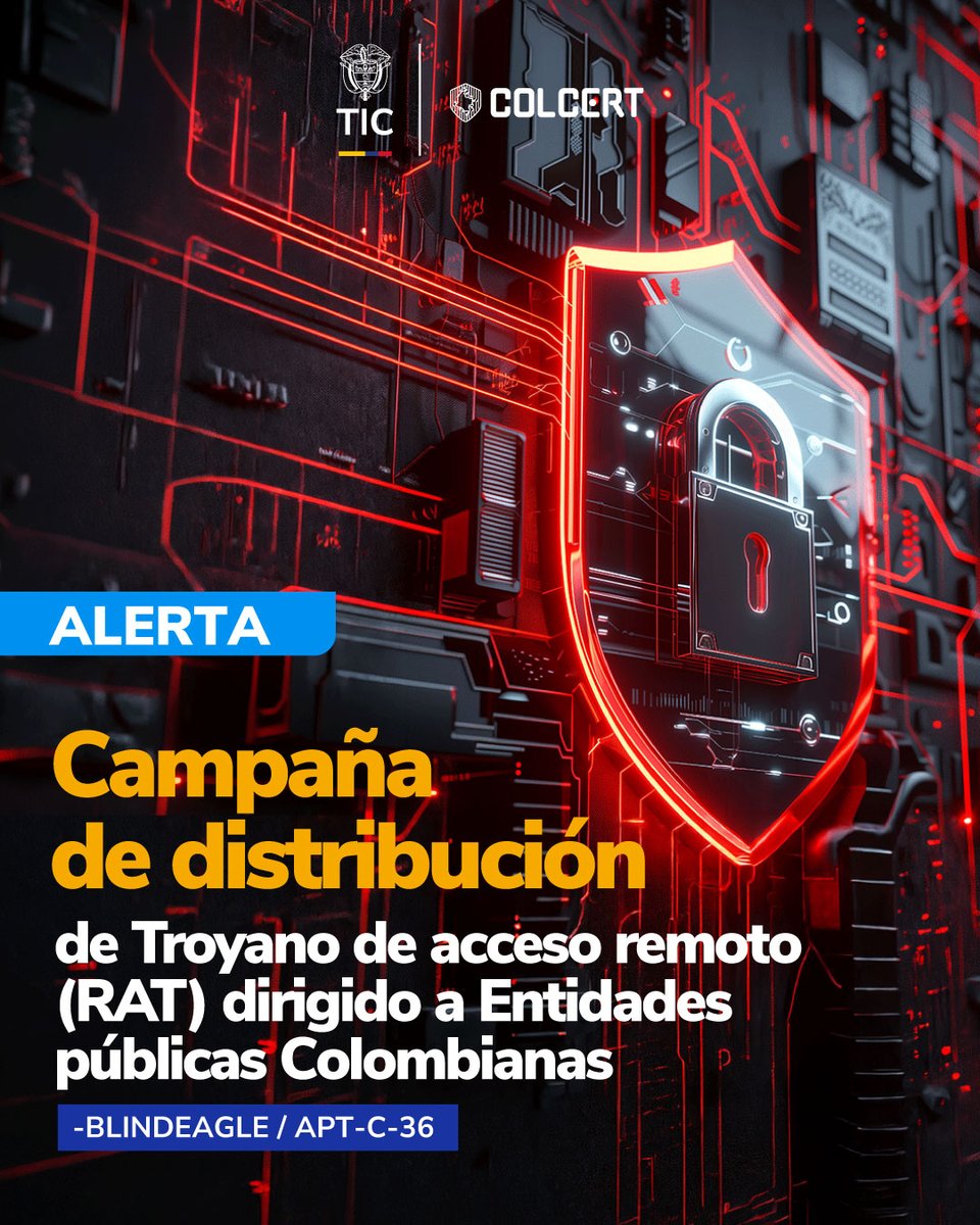 colCERT's tweet photo. #AlertaDeSeguridad 🚨El #ColCERT identificó una campaña de spearphishing dirigida a entidades públicas colombianas,con correos que utilizan señuelos de temática judicial.⚠️Conoce las acciones inmediatas para las primeras 72 horas y el análisis completo:🖱️https://t.co/4YCorm4g58 https://t.co/9yduHH66BD