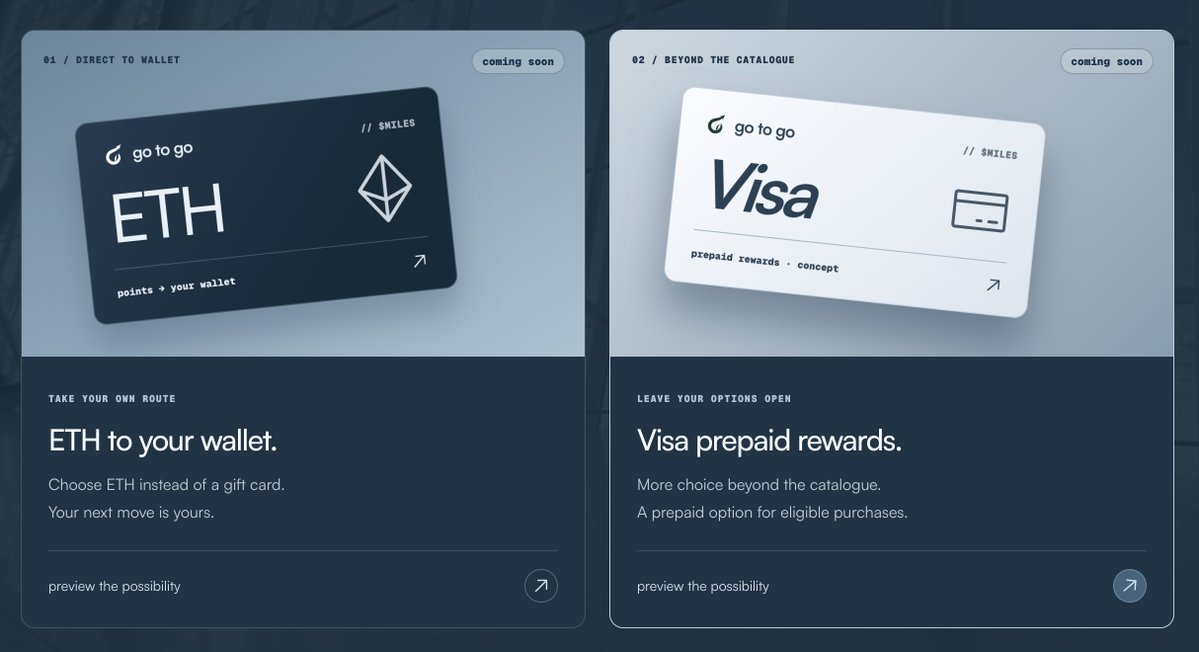stackedmiles's tweet photo. we will be enabling $ETH rewards + @Visa gift card rewards soon. 

this is for anyone who wants to use their travel funds differently! https://t.co/exNlZN9QOO