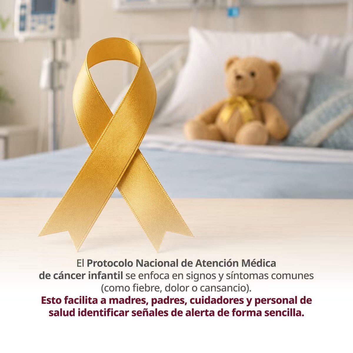 SSalud_mx's tweet photo. Septiembre | Mes de la Concientización del Cáncer Infantil 🎗

En el #CáncerInfantil La detección temprana puede marcar la diferencia.

Algunos signos de atención son pérdida de peso, fiebre persistente, cansancio intenso, dolor de cabeza frecuente, vómitos, cambios en la visión, bultos, inflamación y moretones sin causa aparente. 

Conoce las señales de alerta del cáncer infantil consultando el PRONAM:  https://t.co/2julm9C0IK 

Observa a tus hijas e hijos, si presentan síntomas, consulta a un profesional de la salud.🚨🏥