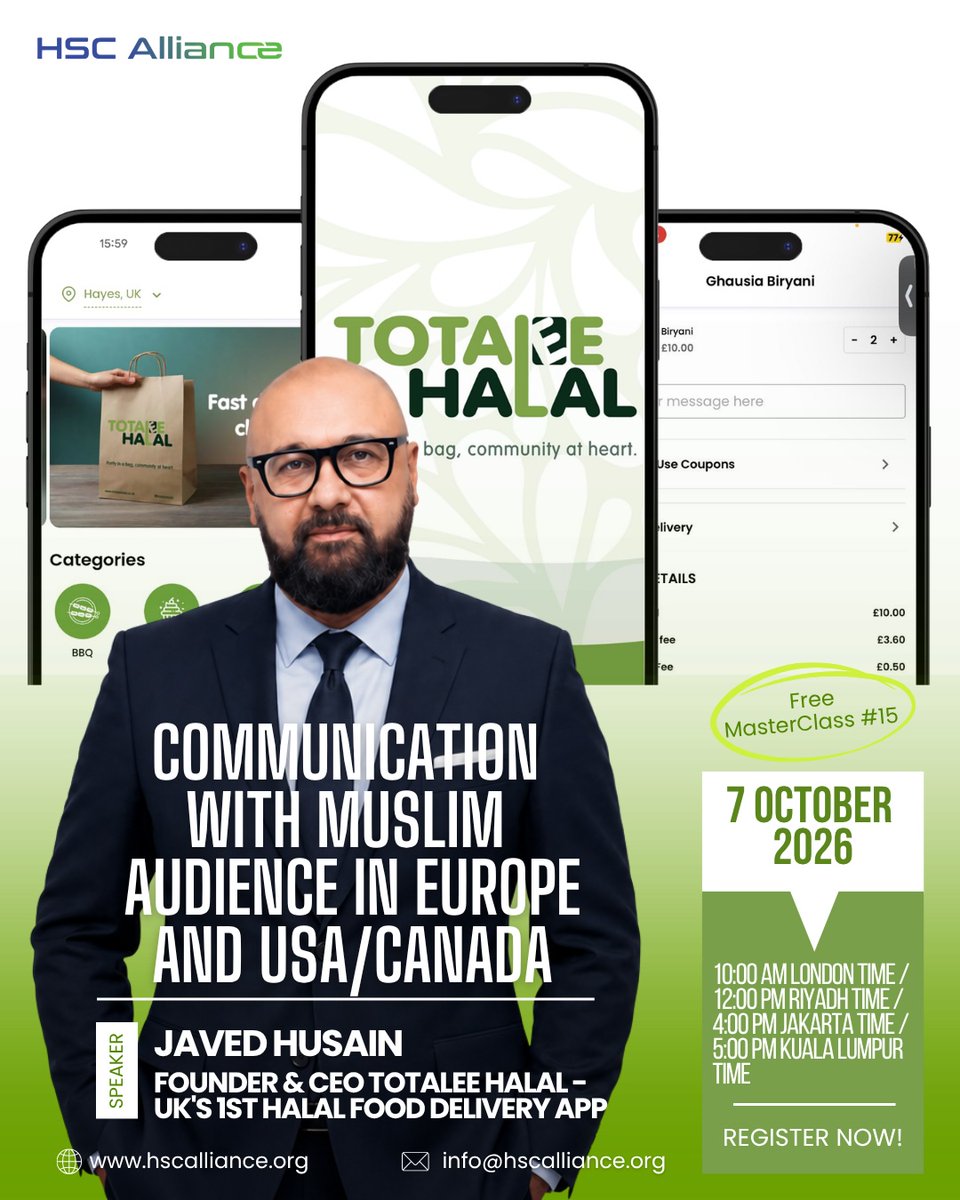 DrMarcoTieman's tweet photo. Register now for Free: https://t.co/VkfhWj7Iqc
#HSCAlliance #HSCMasterclass #HalalSupplyChain #MuslimConsumers #MuslimAudience #MulticulturalMarketing #HalalIndustry #Marketing #MuslimMarkets https://t.co/60hDCzdKsv