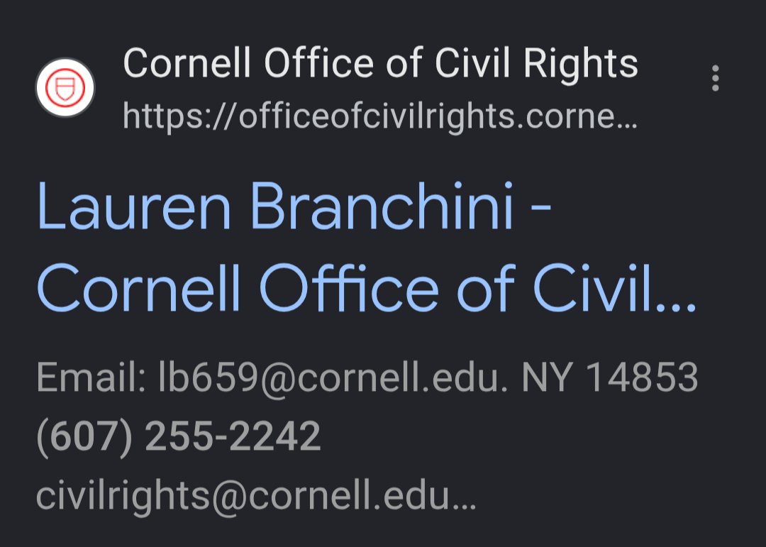 DissentFu's tweet photo. Nice try scrubbing the information from Google search @Cornell  but here is a screenshot of Lauren Branchini's contact information. https://t.co/4QpaRxI68b