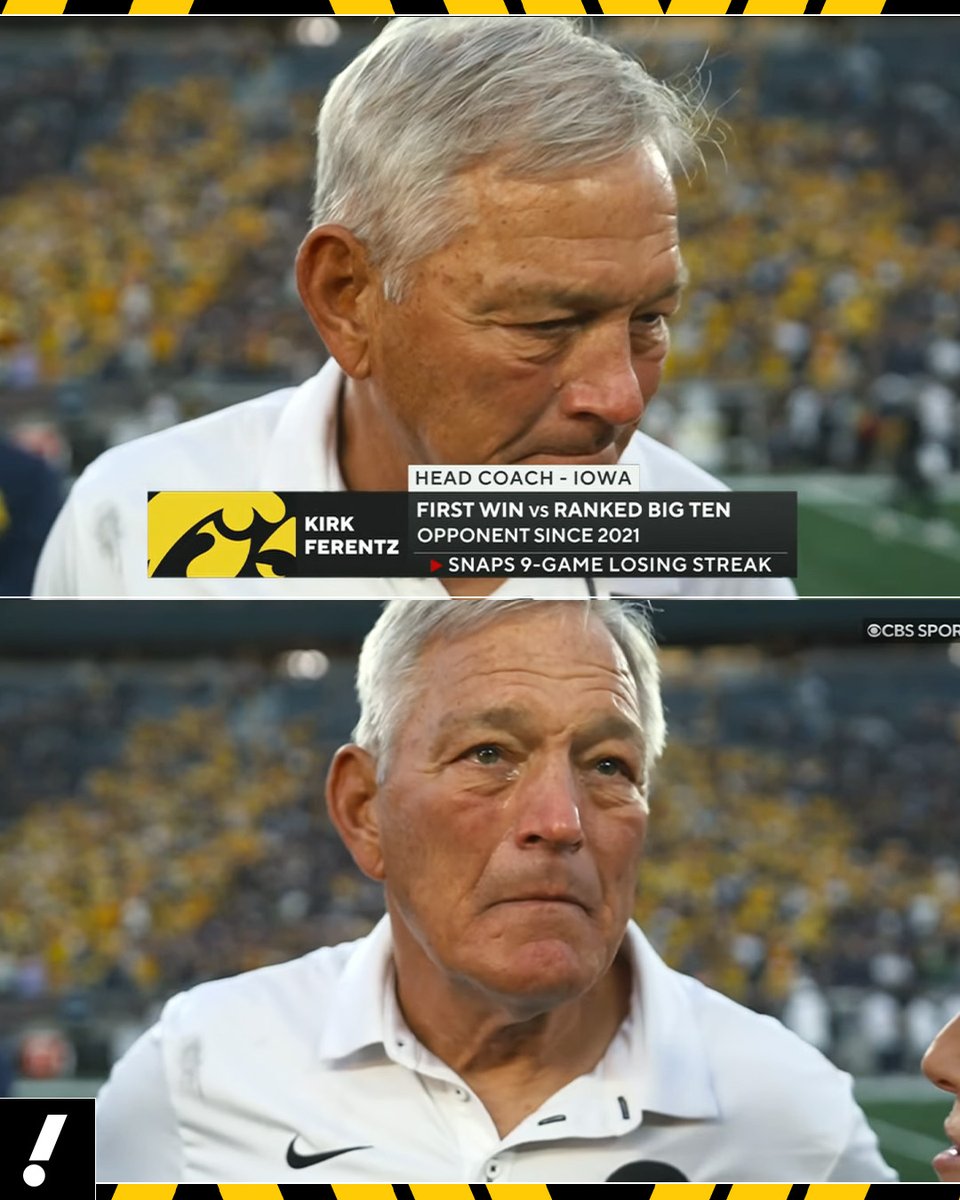YahooSports's tweet photo. "It's one we'll all remember." 🥹

Kirk Ferentz gets emotional after Iowa's last-second win over Michigan. https://t.co/CgsGlURiZk