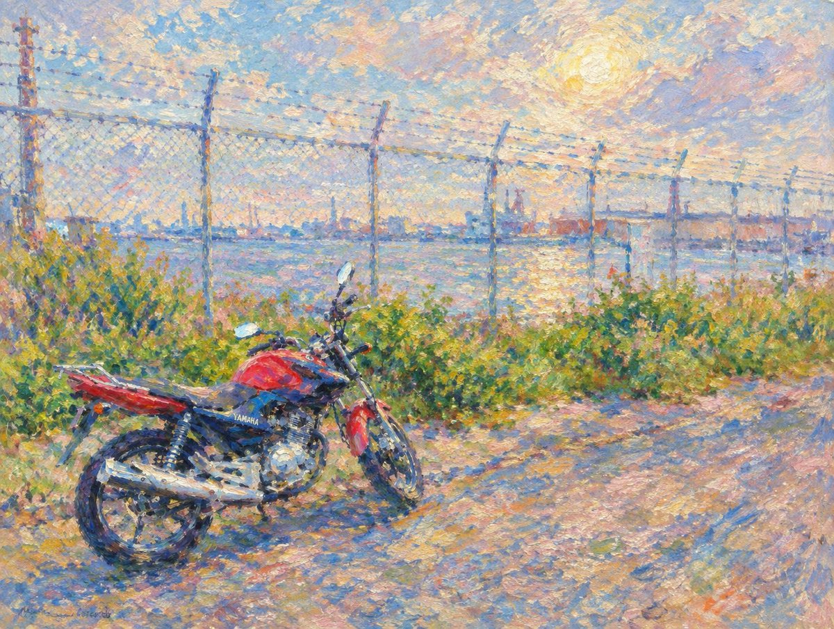 Pengiesfp's tweet photo. Sunday morning
It's raining again today. I stare at the sky with a resentful look.
But no matter how much I stare, the sky won't clear up, so I'll use AI to give a previously taken image a Monet-esque makeover.
＃YBR125 https://t.co/fxyoOwZiaX