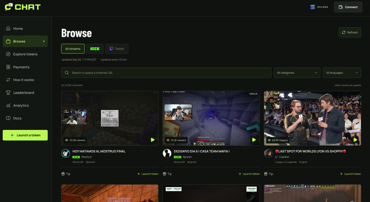 usechatlive's tweet photo. Browse all of your favorite Kick and Twitch streamers directly from UseChat. Tipping is available in crypto and you can launch a token directly any streamer with fees directing straight to them

https://t.co/58PXxn7B28 https://t.co/kvNADTrQAO