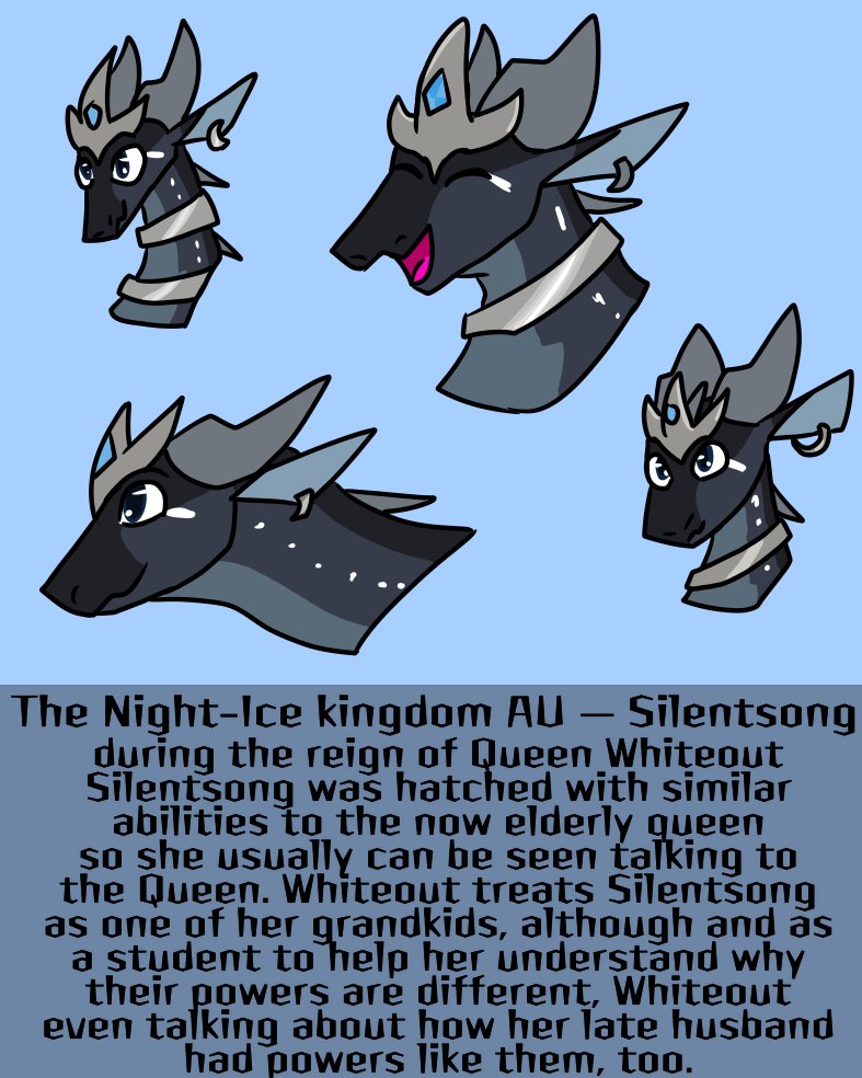 ATH_Comics's tweet photo. Another OC of @Dearlordmysoul, Silentsong, thrown into another AU!
In this world, out of fear of Darkstalker's return, both Icewings and Nightwings make a treaty to combine their kingdoms incase Darkstalker is to return, Whiteout is new queen of this kingdom for obvious reasons https://t.co/zcJEHNglrs
