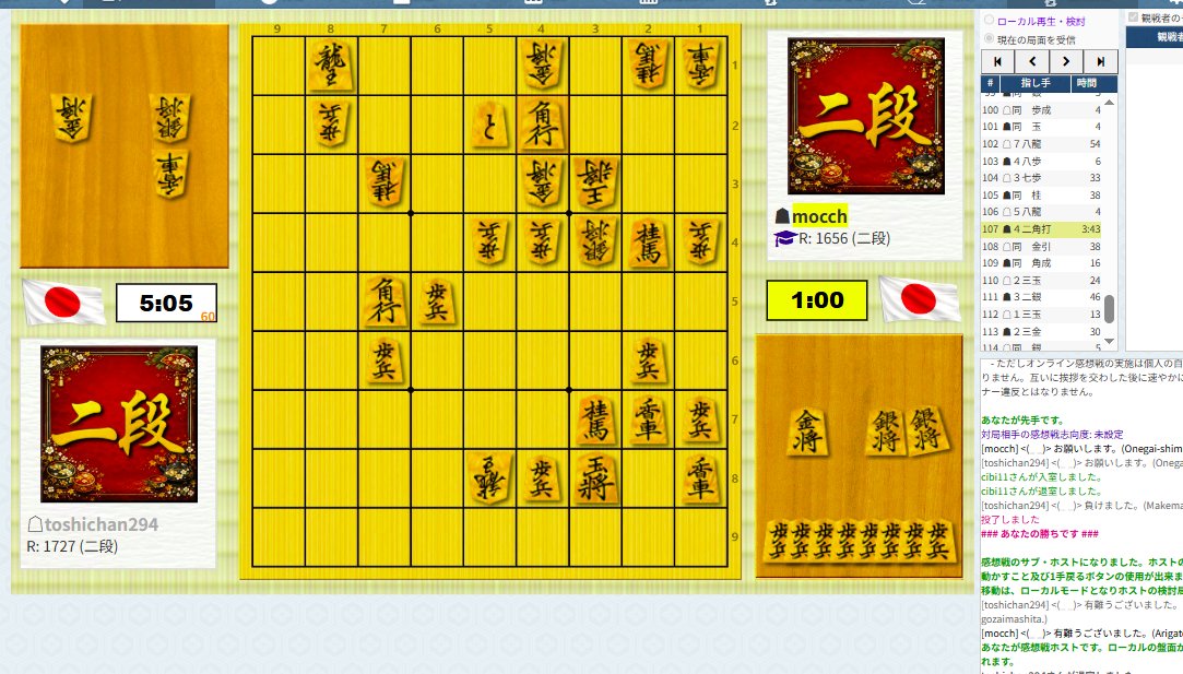 elteridge's tweet photo. 自玉が受けナシと見て、角を叩き込んだ。
同金引同角成同金上なら、31龍から詰むかは読み切れなかったけど、最悪敵玉が46まで逃げ込んできて▲47銀打で龍を抜けるという算段。
評価値的にもお互い好局だったと思う。

81道場 対局譜: ▲mocch (日本, 二段) 対 △ ( 二段) https://t.co/iy8lpctgcu https://t.co/gk81dTQInb