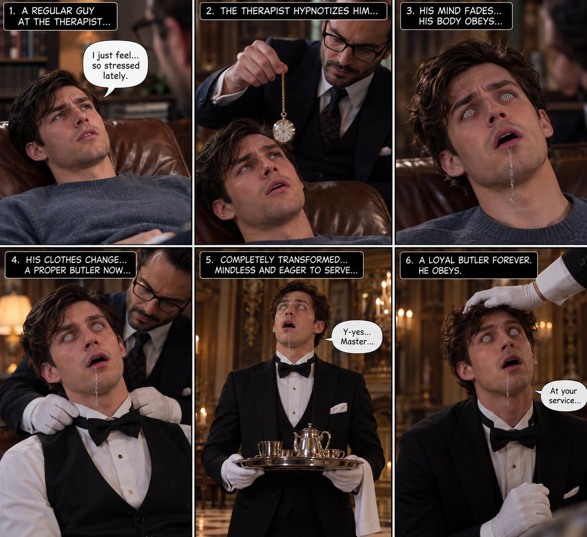 the_alexsimmons's tweet photo. The boy was going to therapy because of how stressed he was. It was because he had too much freedom. One hour later, he is totally brainwashed to be a nice butler slave for his Master. He's so much happier being a slave https://t.co/x59NQblQRy