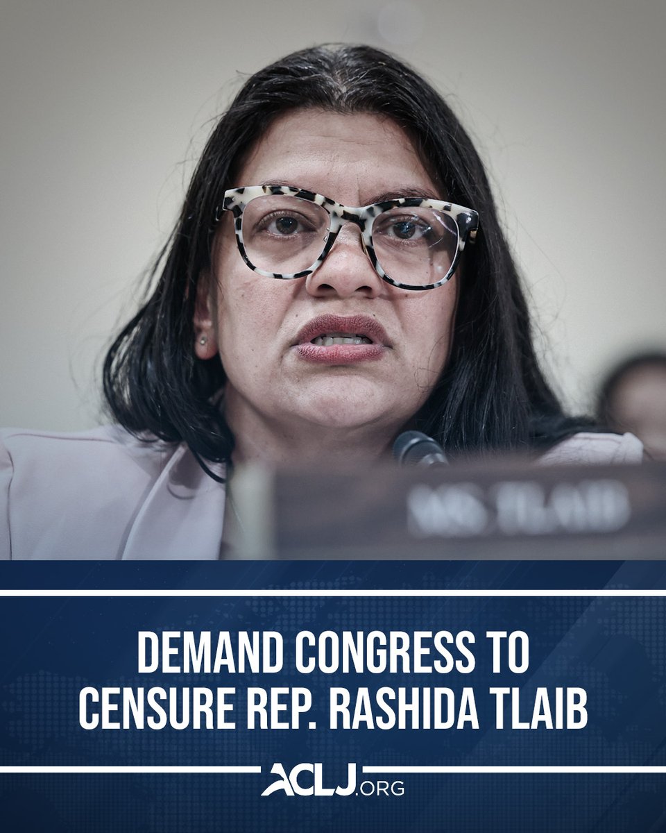 JaySekulow's tweet photo. She’s repeatedly spread false and dangerous rhetoric about Israel – even after deadly terrorist attacks.

Congress cannot ignore this. The ACLJ is demanding accountability.

Add your name to call for Rep. Tlaib to be censured: https://t.co/RIcupF8mqJ https://t.co/m9P5lm4Jwc