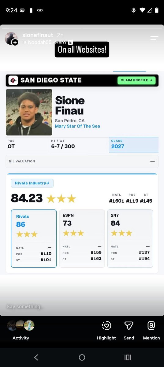 sione_finaut's tweet photo. Blessed to be ranked a 3⭐ on all platforms! #Ag2g @MaryStarfball https://t.co/5tjt4ufhHR