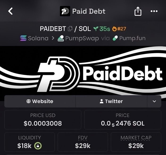 BullishCalls_'s tweet photo. Early stake on $PAIDEBT 💎 secured at $29k MC entry 📊
My Private TG got the drop first — Dm for Early Access 🔐🚀

CA: 3B84bg2kvqzPLhczcXoALdxUBeUs6GU823rd5hP8pump

#Solana #Memecoin #Earlycalls #CryptoGems https://t.co/w0oqU6fXFi
