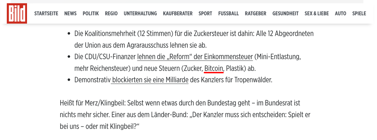 blocktrainer's tweet photo. Laut @BILD-Informationen stellen sich die CDU/CSU-Finanzpolitiker gegen die geplante Änderung der Besteuerung von Bitcoin. 🇩🇪

Offenbar wächst generell der Druck innerhalb der Union gegen weitere Belastungen. 👀

Möglicherweise bleibt die Haltefrist also doch erhalten. 🔥 https://t.co/NmLnYqFPrl