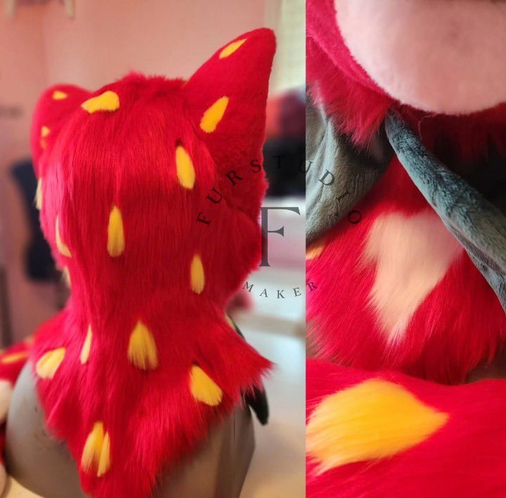 Furstudioo6's tweet photo. 🍓🍓🍓
Commission done! 

Here’s a little look at this adorable custom-made strawberry cat fursuit! 🍓

This one was such a fun project, packed with tiny details and lots of handmade touches. The head alone features 30+ individually hand-sewn and carefully trimmed strawberry seeds! 

So many little details went into bringing this sweet cutie to life! ✨

#FurryFandom #Fursona #Fursuit #FursuitMaker #Furry #FurryCommunity #CustomFursuit #StrawberryCat #CatFursuit #FursuitCommission #FursuitFriday