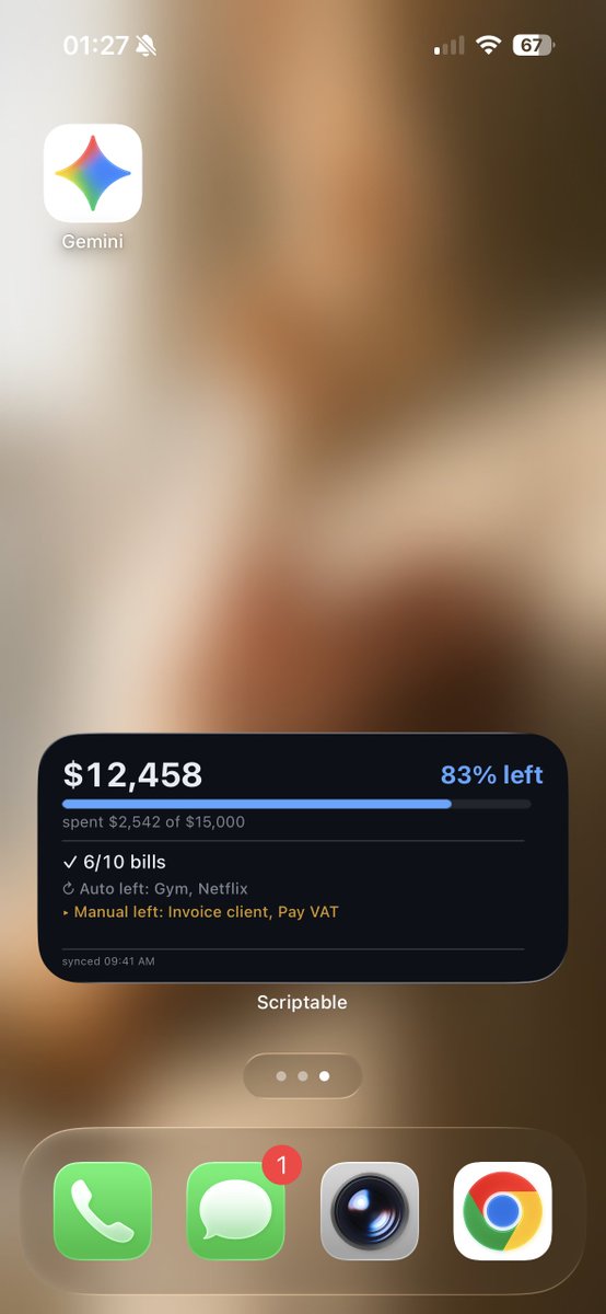 blyzbyte's tweet photo. OpenClaw dynamically updates a widget on my iPhone home screen - no deploys, no clicks needed.

Right now it shows my expenses: how much I've spent, whether I'm in budget, whether recurring payments went through, what's left.

Want something new? I just tell it in chat - it updates, and the widget refreshes on its own.

@openclaw @steipete