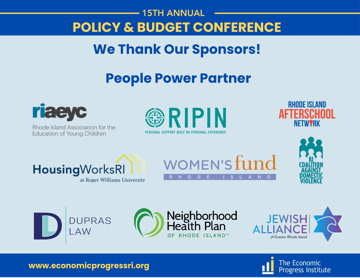 EconProgressRI's tweet photo. Thank you to our People Power Partners for supporting EPI’s 15th Annual Policy &amp; Budget Conference!
 
We appreciate your support and commitment to our work. https://t.co/c4ESunY1Bu