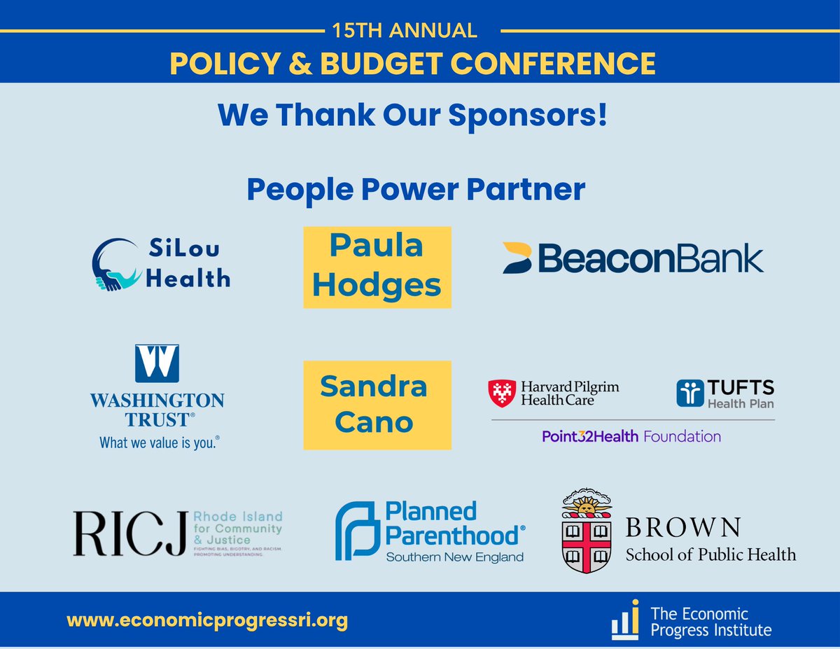 EconProgressRI's tweet photo. Thank you to our People Power Partners for supporting EPI’s 15th Annual Policy &amp; Budget Conference!
 
We appreciate your support and commitment to our work. https://t.co/c4ESunY1Bu