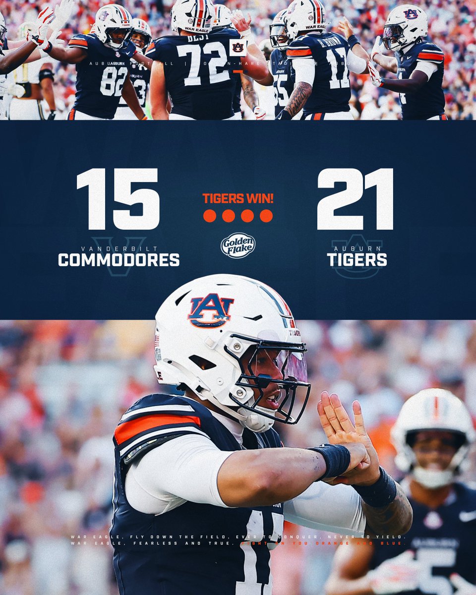 AuburnFootball's tweet photo. TIGERS 𝐖𝐈𝐍! 🦅 https://t.co/nolZ0Zr5hh