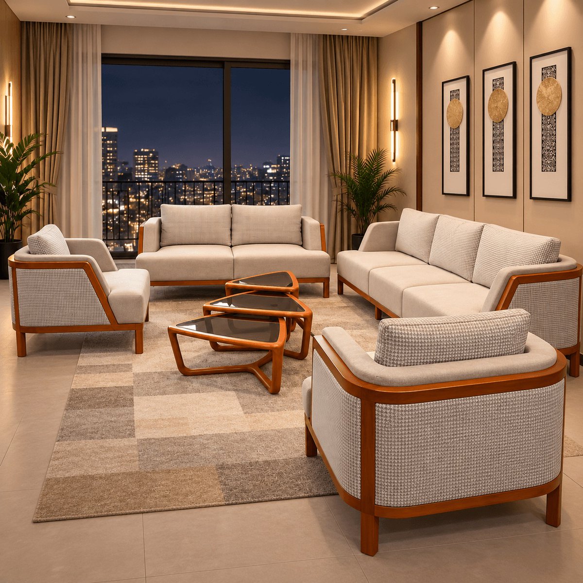 RobbieLakelem's tweet photo. Modern elegance meets comfort. Transform your living room with this handcrafted wooden sofa set, featuring premium upholstery and unique designer center tables. Durable, stylish, and perfect for modern homes. https://t.co/zujZfyb2xr