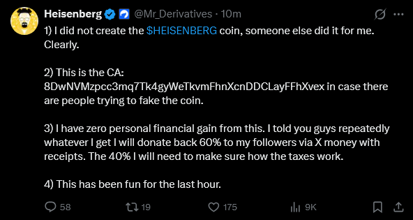 SharkChart's tweet photo. the guy who gets paid to promote @TheLongInvest scam group claims his new scamcoin "wasnt made by him" and that he will only keep "40% of the funds for taxes". yet he promoted it within minutes of launch

if you believe this, you are stupid https://t.co/jgDqLHFdPm