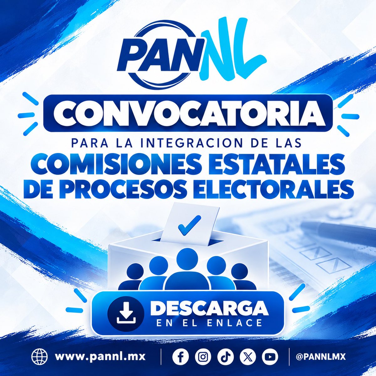 PANNLMX's tweet photo. Ya está disponible la Convocatoria para la Integración de las Comisiones Estatales de Procesos Electorales.
Consulta la información completa y descarga la convocatoria en el enlace de esta publicación.
🌐 https://t.co/kQJNa3DKrv
#PANNL #AcciónNacional #JuntosMasFuertes https://t.co/hHFnaEzXN7