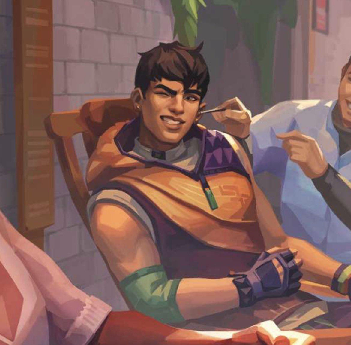 MiksDaily's tweet photo. MIKS DAILY DAY 6:

looks like he’s getting his ears cleaned, how.. ticking..

this is the first look we get of miks without his hood on, he’s also the only person in this player card to be wearing his typical gear.

he’s like that one image of the same clothes in their wardrobe.. https://t.co/CXpjmOh9O3
