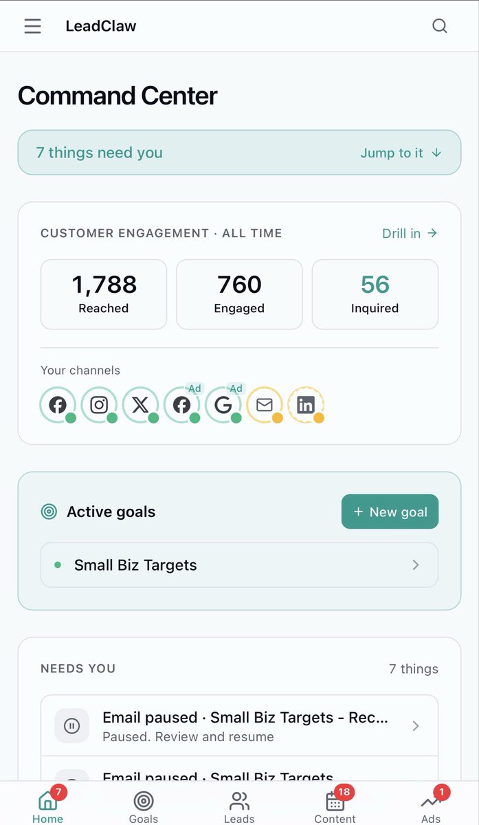 BenjBuildz's tweet photo. Super cool to see the engagement funnel driven by leadclaw. Its just out there helping us grow our biz. We’re using leadclaw for ourselves, that makes it special. https://t.co/1T10fCiqNa