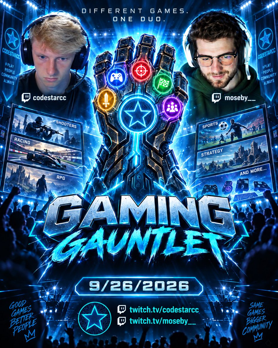 CodestarCC's tweet photo. 🚨 WE’RE LIVE — THE GAMING GAUNTLET STARTS NOW 🎮🔥

Different games. One duo. One gauntlet.

📺 Watch live:
https://t.co/34DwwDqeJW
https://t.co/GAgkluWmMJ
https://t.co/wtaTxFIN1C

#gaming #twitch #kickstreaming #gamingcommunity #livestream https://t.co/jv5ThTC1D1