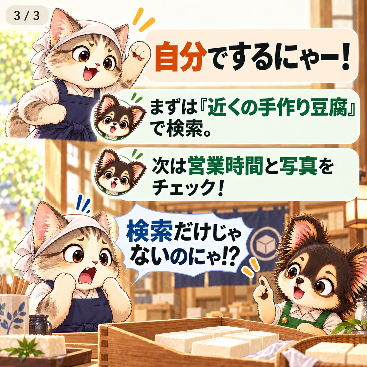 ForestronAI's tweet photo. 豆腐屋さんも、検索される時代。 
でも、お客さんは 「店名」で探すとは限りません。 
「近くの豆腐屋」 「手作り豆腐」 「〇〇市 豆腐」
 あなたのお店は、ちゃんと見つかりますか？  

AI検索くんでチェック👇 
https://t.co/cM7oo46pAI 

#店舗集客 #AI検索 #MEO https://t.co/iUtbzfpUXC