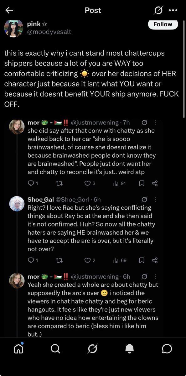justmorwening's tweet photo. wdym im criticizing Rae when im almost paraphrasing HER? because i'm ACTUALLY watching her RP? it's right here. I'm not inventing anything and also, talking about me being parasocial and "all that over rp" YOUR WHOLE ACC IS ABOUT THIS RP AND YOU DONT EVEN LISTEN TO IT??? 😆 https://t.co/Rq2xxZPgjh