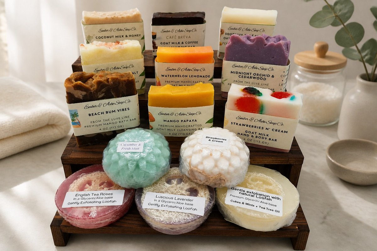 AnibalPorzio's tweet photo. Discover pure relaxation with Ember and Ashe. Our small-batch soaps use organic botanicals and cold-pressed oils from the world’s finest regions, gently nourishing and hydrating your skin without harsh chemicals. Enjoy a calming scent with every https://t.co/VT1fD6m385