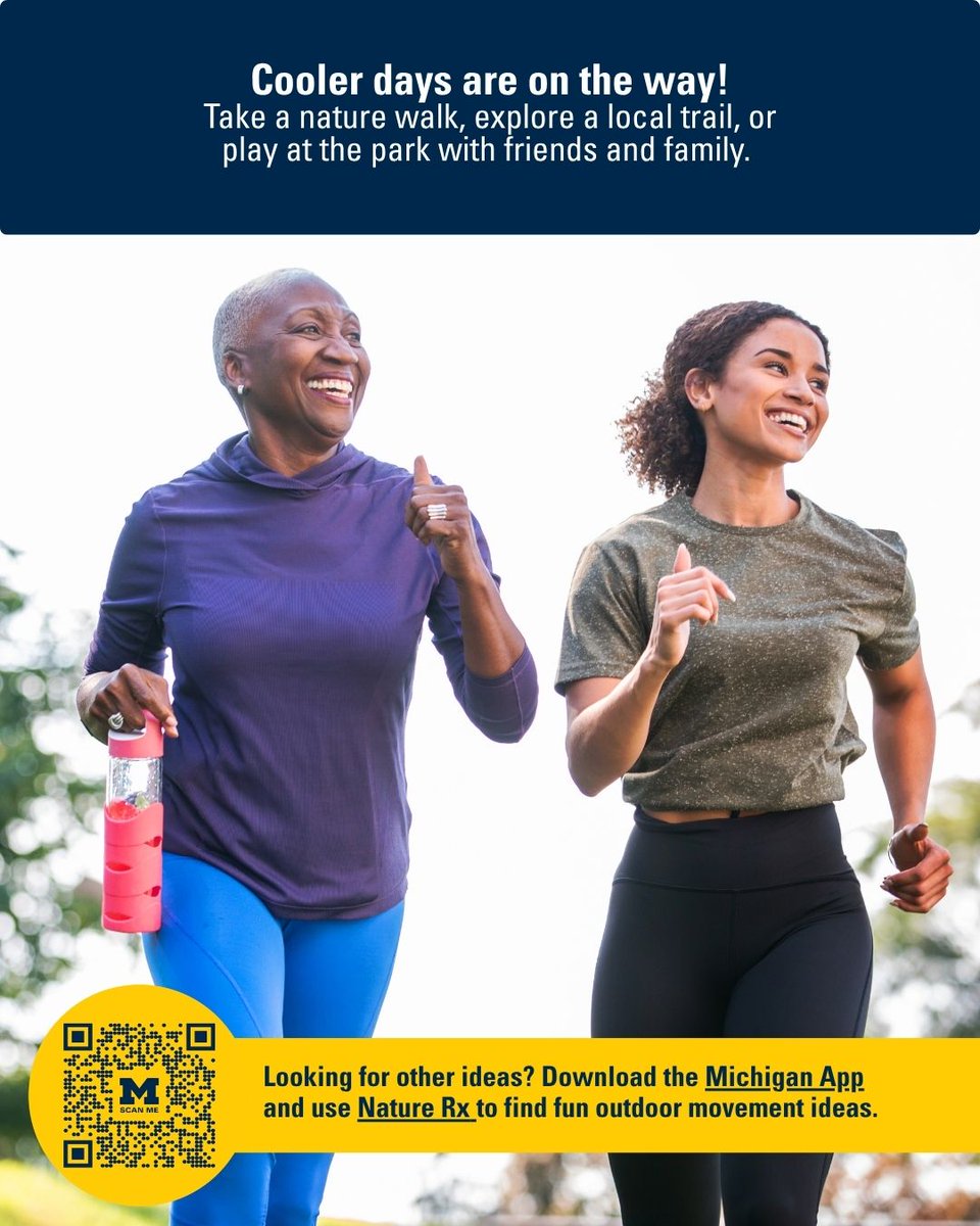 UMMHealthy's tweet photo. Cooler days are on the way! Remember water, sun protection, and comfortable shoes. https://t.co/j8QwT8tHQT