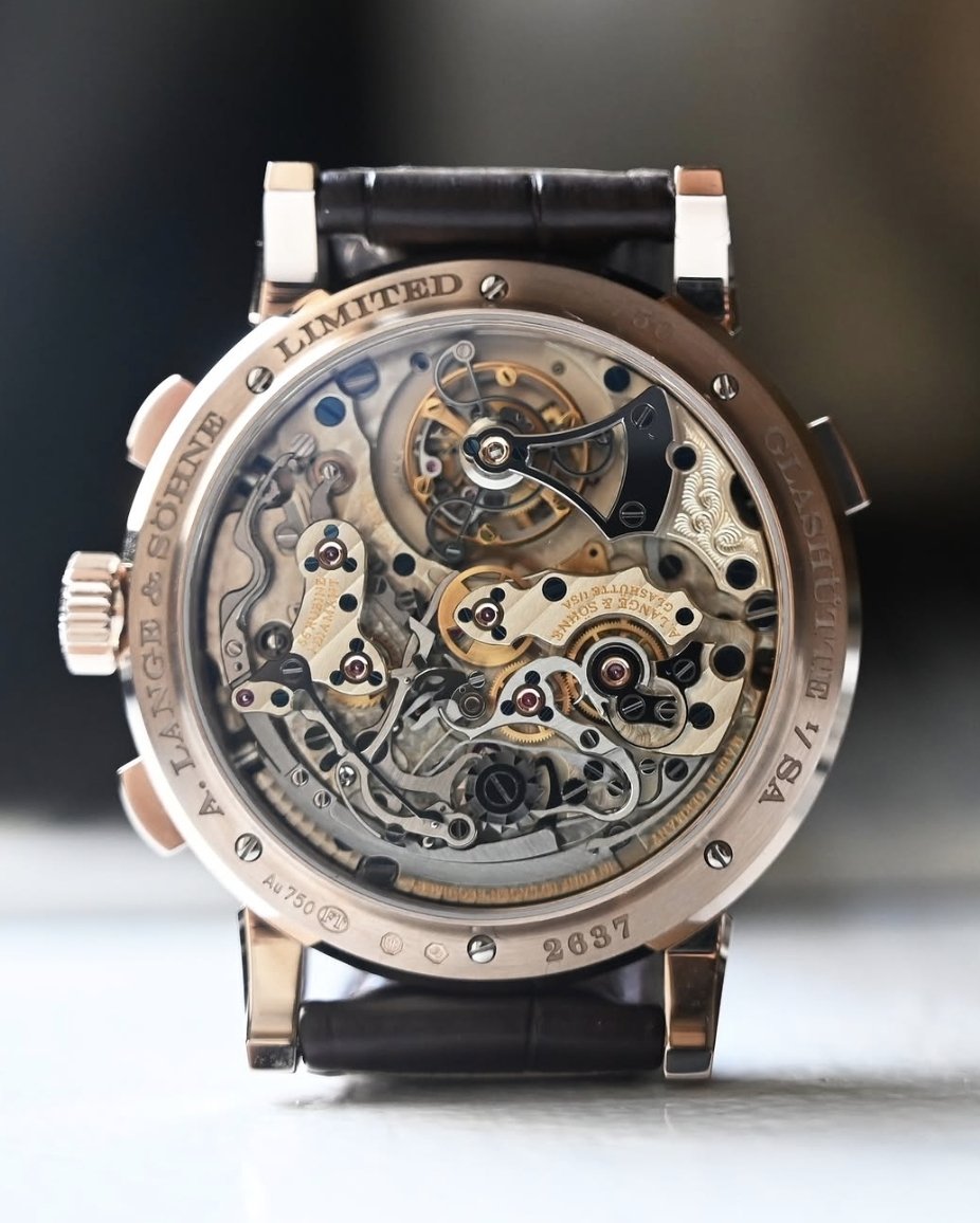 GlobalWatchClub's tweet photo. A. Lange &amp; Söhne Datograph Perpetual Tourbillon, with a sapphire dial. 

A.Lange really go make the best open casebacks! https://t.co/8RR5jAVy0f