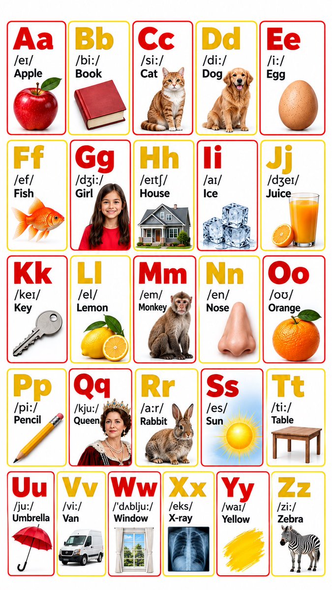 EngFluentLearn's tweet photo. 🔤✨ Learn the English Alphabet with EngFluentLearning!
Letters, sounds & vocabulary—all in one! 📚🇺🇸
#EngFluentLearning #LearnEnglish #EnglishAlphabet #EnglishVocabulary https://t.co/tMlLialPF8