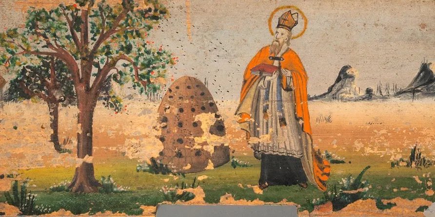 detenkelte's tweet photo. “Estando San Ambrosio acostado en su cuna, pasó sobre él un enjambre de abejas, algunas de las cuales le entraron en la boca. La nodriza del niño acudió presurosa a ahuyentarlas, pero el padre de Ambrosio se opuso con firmeza. https://t.co/yXMFwHxVwe