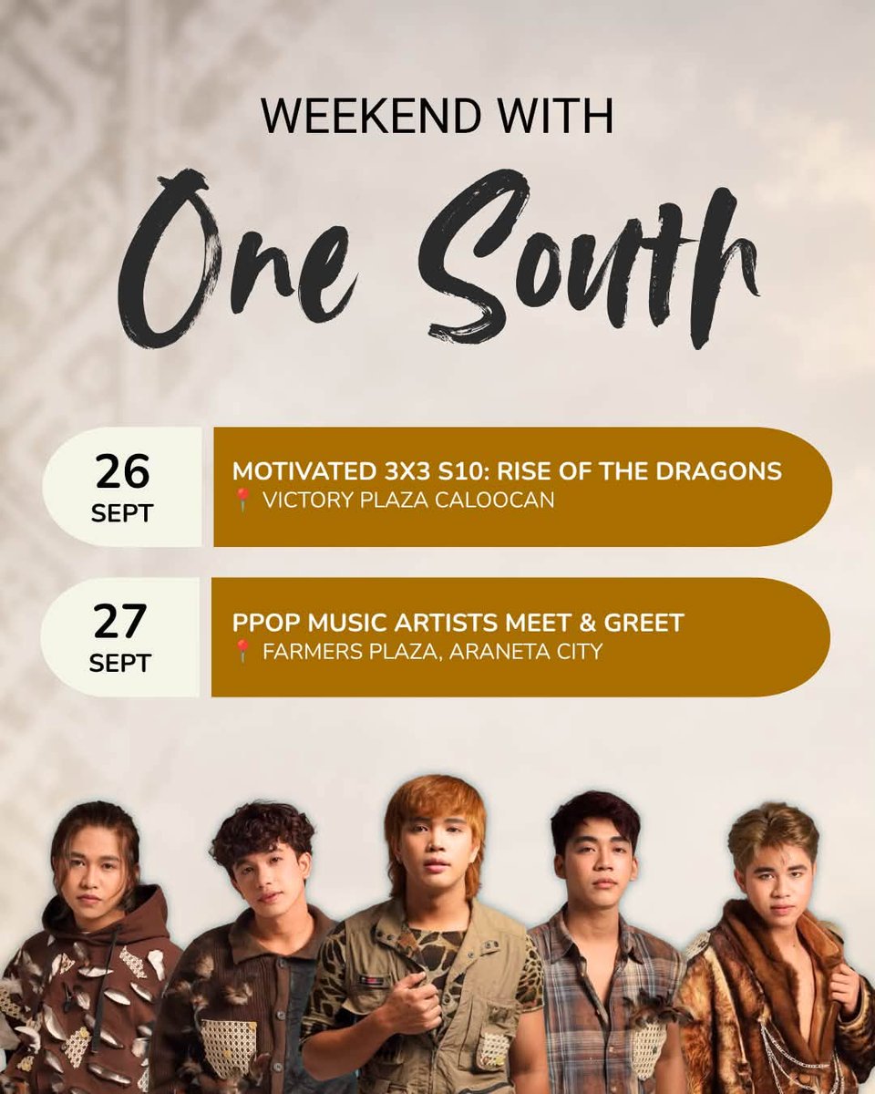 ONESOUTH_PH's tweet photo. #ONESOUTH_Today Catch #ONESOUTH @OneSouthPH today at the: 

📷 Sept 27 — PPOP Music Artists Meet &amp; Greet at the 
Farmers Plaza, Araneta City

#One_South #PPMA #PPOPRise #PPOP #GANAP #11thPPMA #JACE #DREY #JHEV #ROVER #ARVY #NEO #6ENSE #SYNC https://t.co/VFh77h5r9C